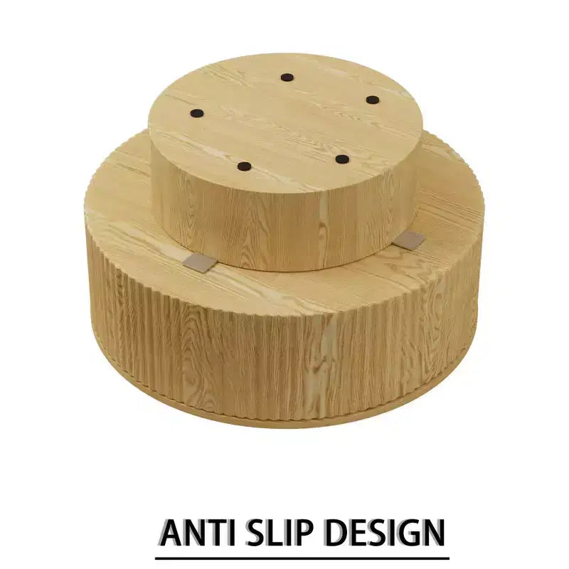 Tavolino rotondo in MDF con motivo a strisce circolari e vano portaoggetti – 41,1 cm H x 75 cm diametro, marrone