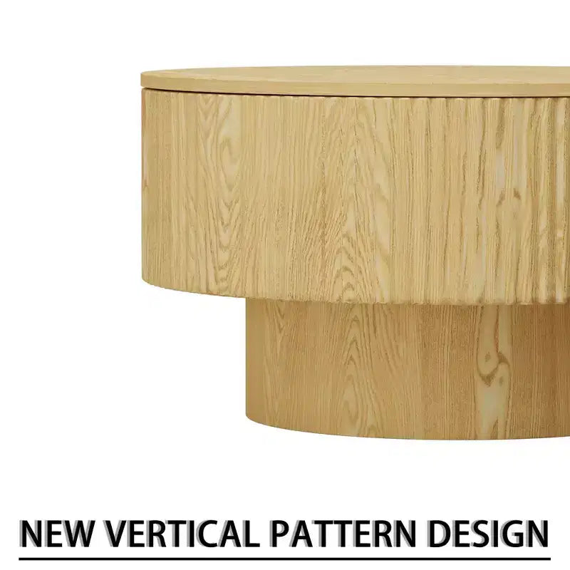 Tavolino rotondo in MDF con motivo a strisce circolari e vano portaoggetti – 41,1 cm H x 75 cm diametro, marrone