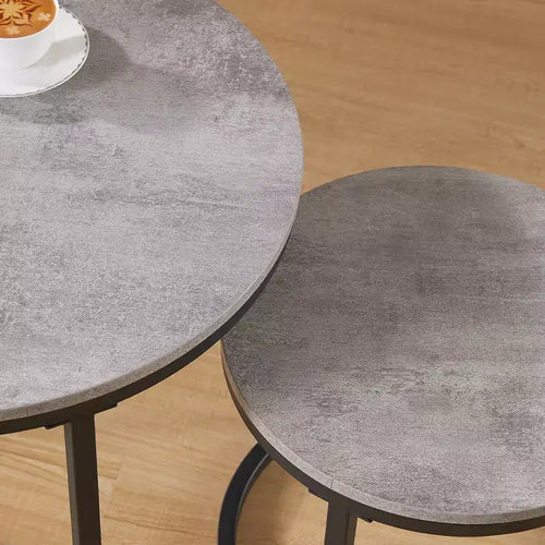 Tavolino da caffè rotondo con nido, 60 cm, finitura effetto cemento grigio – Stile industriale moderno