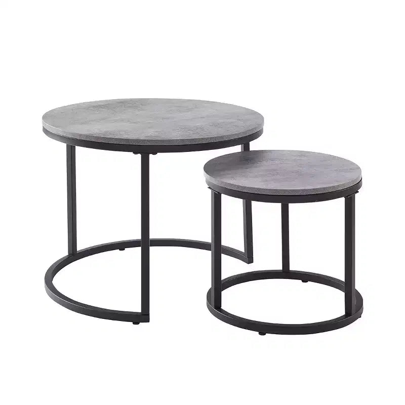 Tavolino da caffè rotondo con nido, 60 cm, finitura effetto cemento grigio – Stile industriale moderno