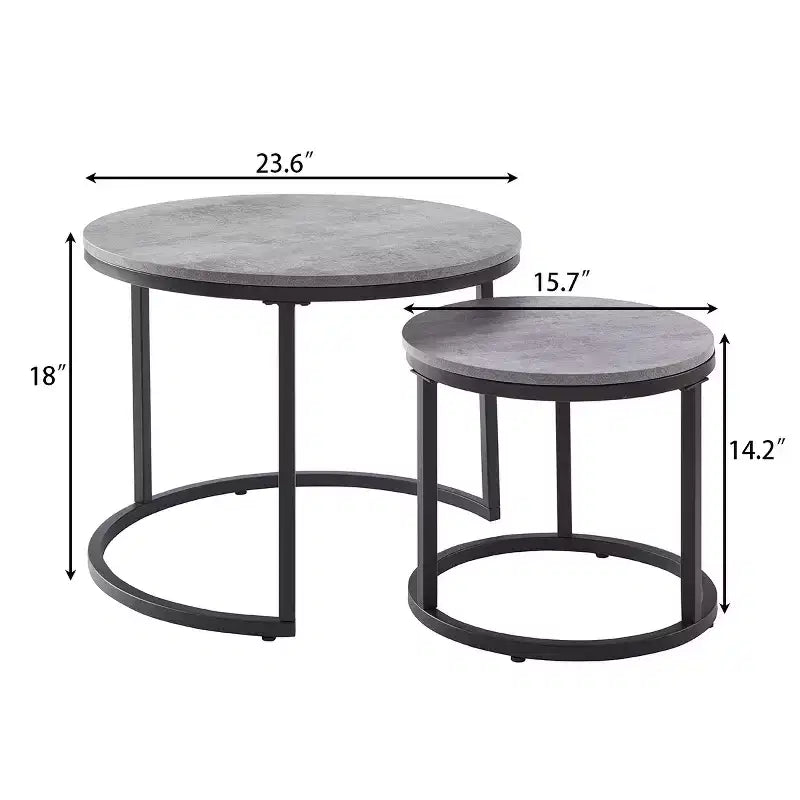 Tavolino da caffè rotondo con nido, 60 cm, finitura effetto cemento grigio – Stile industriale moderno