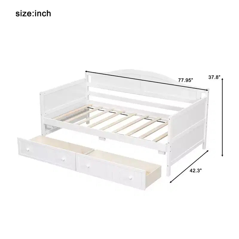 Divano Letto Singolo in Legno con 2 Cassetti Contenitore Sottostanti – Bianco