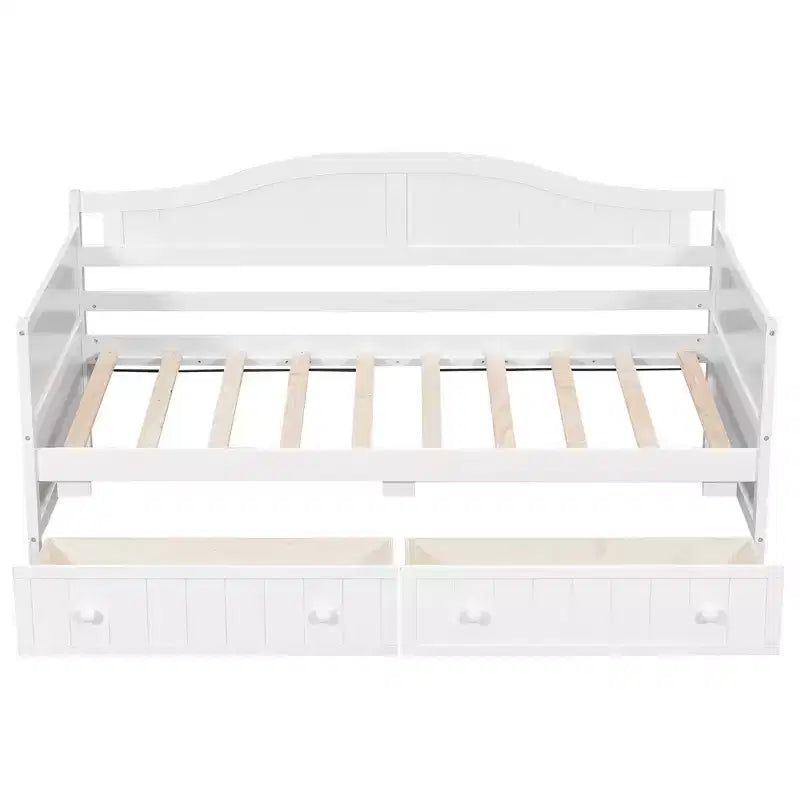Divano Letto Singolo in Legno con 2 Cassetti Contenitore Sottostanti – Bianco
