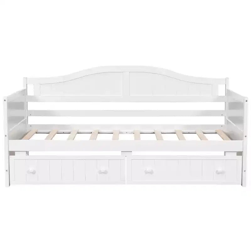 Divano Letto Singolo in Legno con 2 Cassetti Contenitore Sottostanti – Bianco