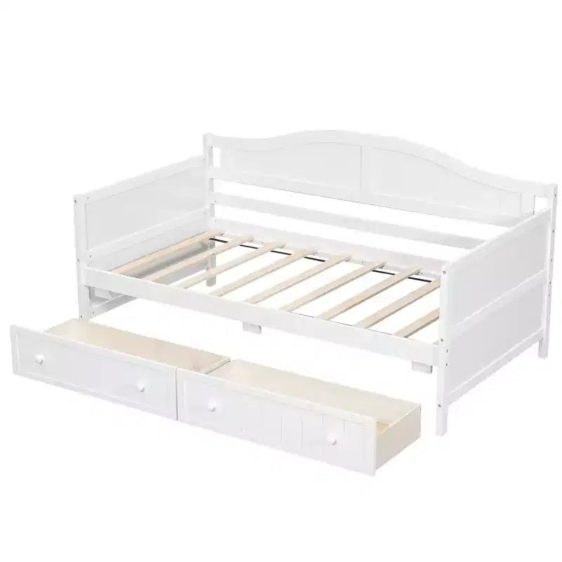 Divano Letto Singolo in Legno con 2 Cassetti Contenitore Sottostanti – Bianco