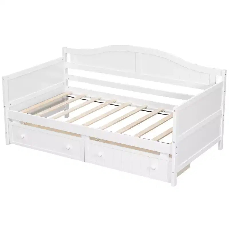 Divano Letto Singolo in Legno con 2 Cassetti Contenitore Sottostanti – Bianco